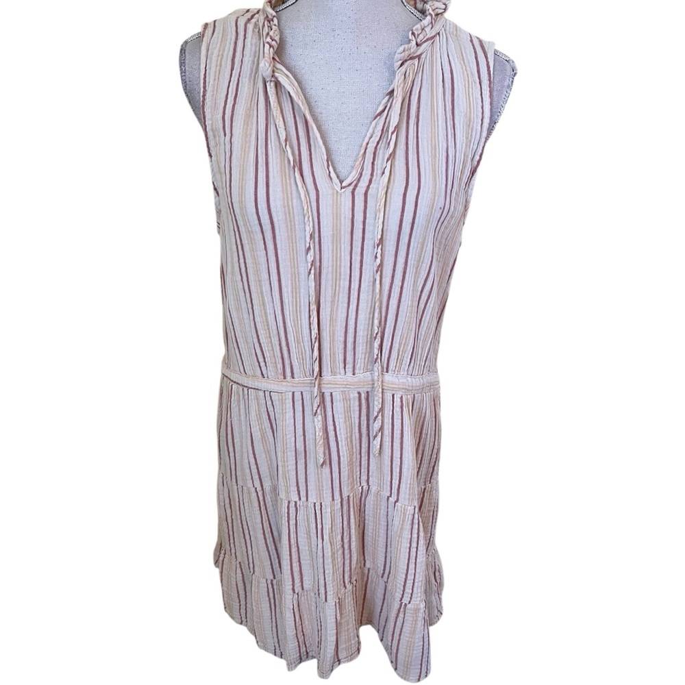 Joie Cream Striped Cotton Gauze Sleeveless Dress XL